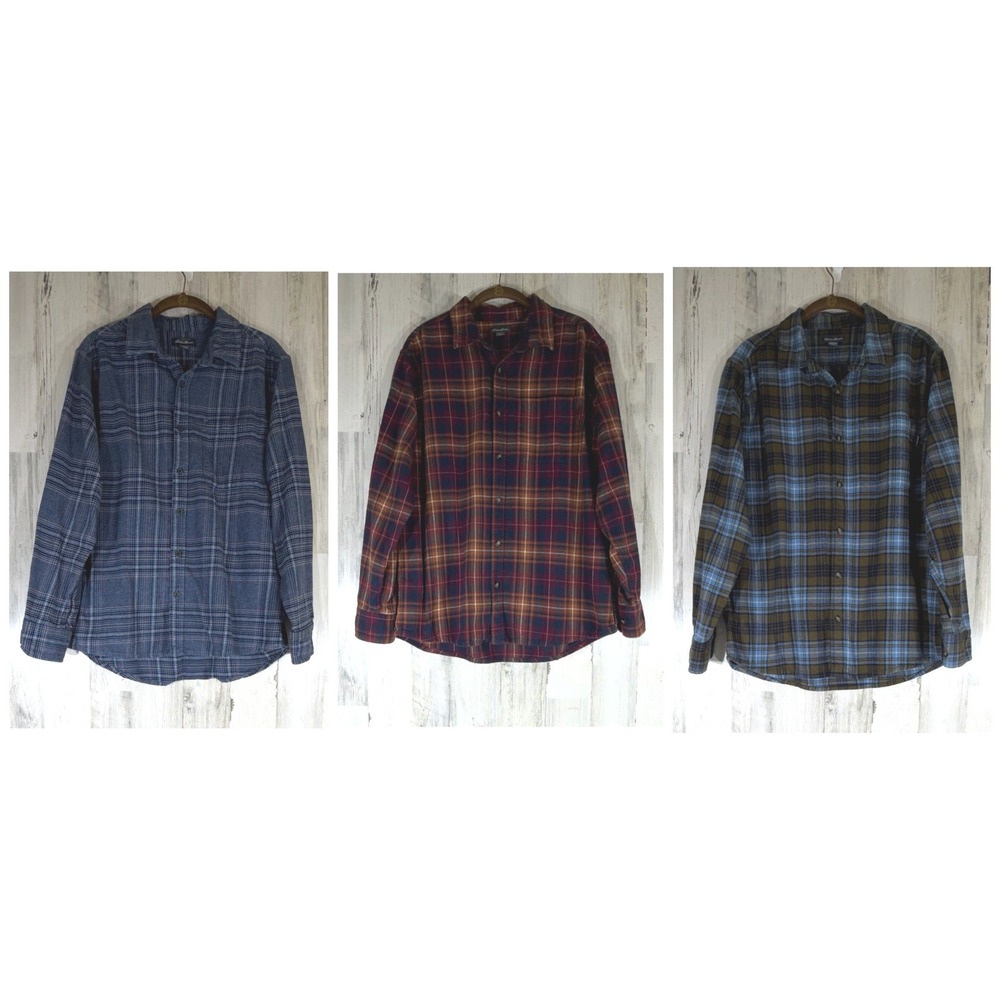Eddie Bauer Flannel Shirt Lot of 3‎ Size Large Plaid Gorpcore Outdoors Workwear